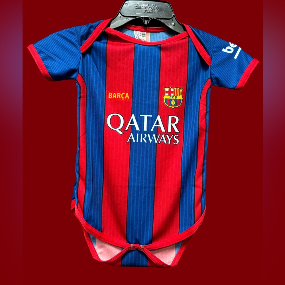 BARCELONA FC , MESSI , 10 , INFANT  , ONE PIECE , SIZE 3 - 5 MONTHS